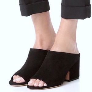 Vince Petra Black Suede Chunky Mules Sandals
